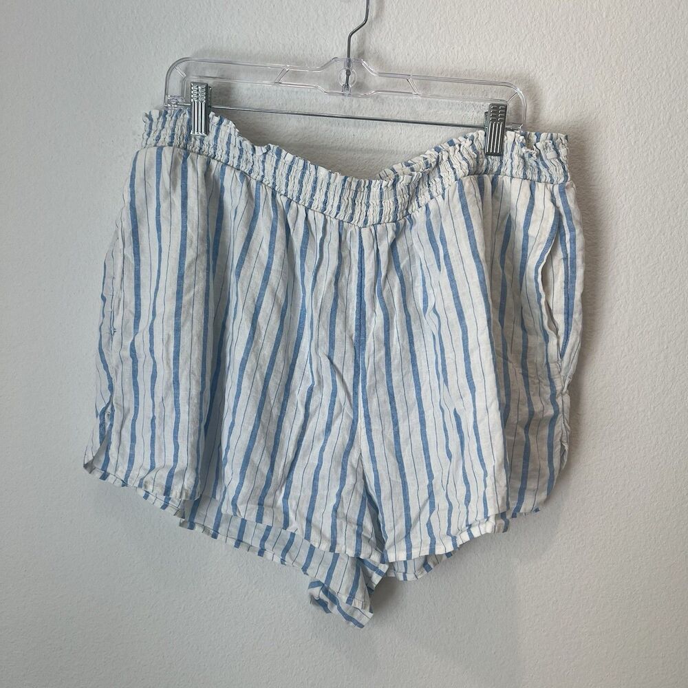 Aerie Pool-To-Party Linen blend High Waisted Short XXL Striped Blue Summer Beach